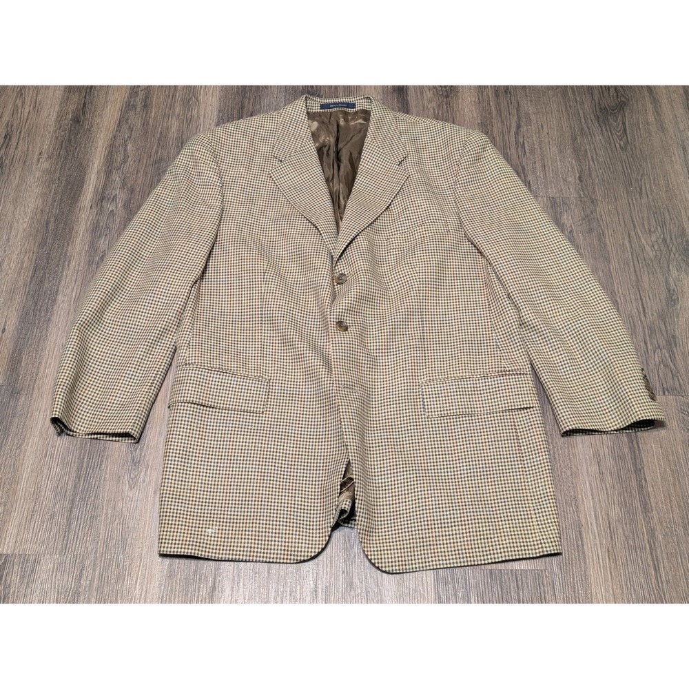 Ralph Lauren Dillard's Houndstooth Blazer‎ Wool Silk Made In Canada 46T  READ
